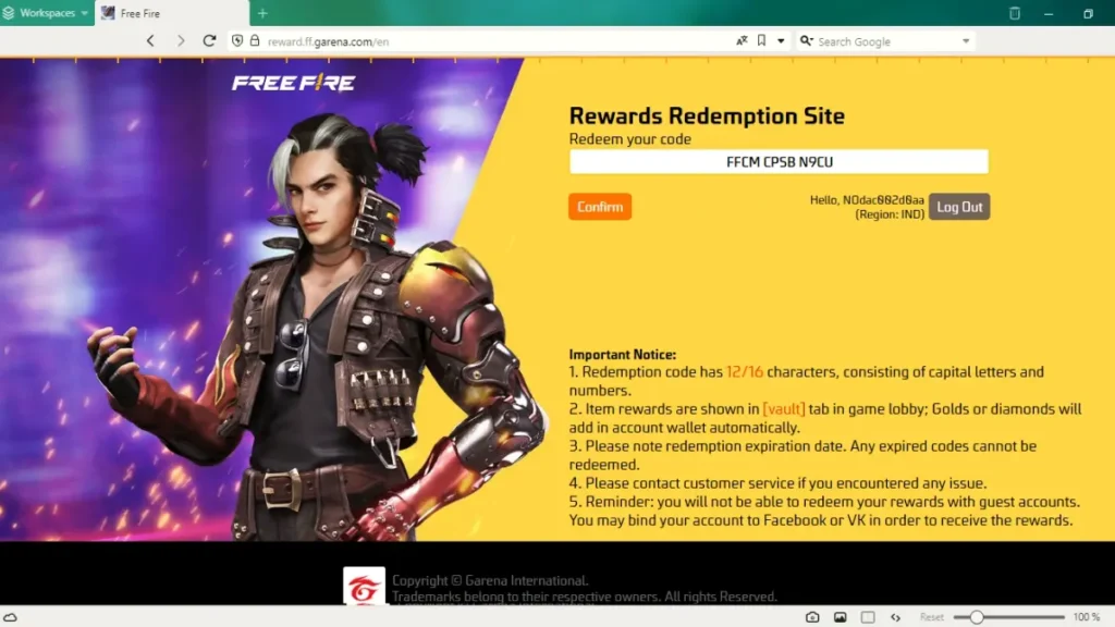 Gareen Free Fire Max Redeem Code Step 3 Click on Confirm Button POVBharat