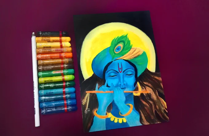 Lord Krishna drawing oil Pastel for Janmashtami 2023 POVBharat