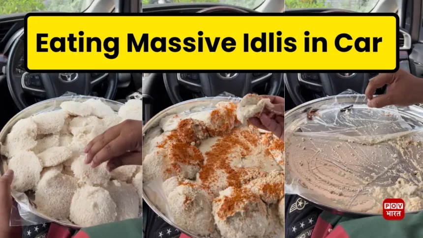 eating massive idlis in car viral video